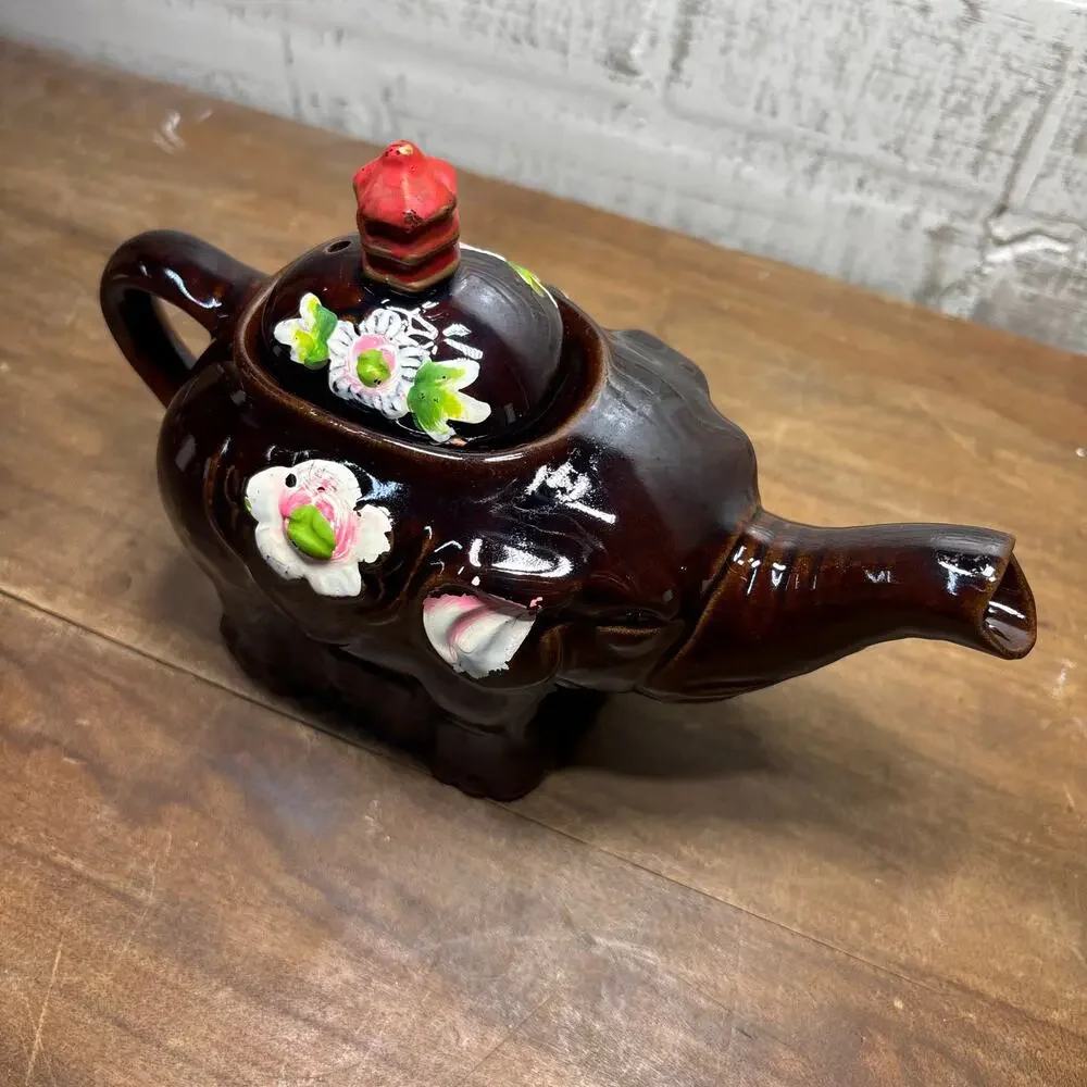 Vintage Japanese Floral Elephant Teapot